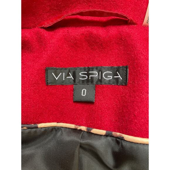 Via Spiga Wool Blend Faux Leather Patch Jacket Women's Size 0 Red Black - Picture 3 of 4